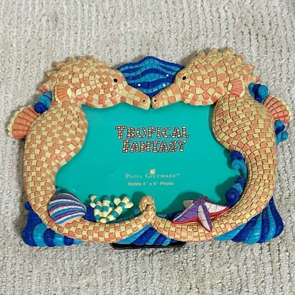 Vintage Colorful Seahorse Tropical Fantasy Picture Frame Tourist Gift Shop Flori